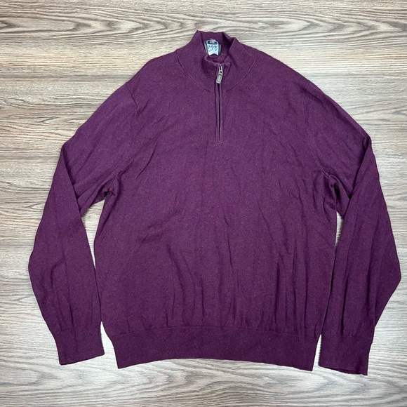 Jos A Bank Travelers Merlot Purple 1/4 Zip Pullover Sweater L - Picture 1 of 4